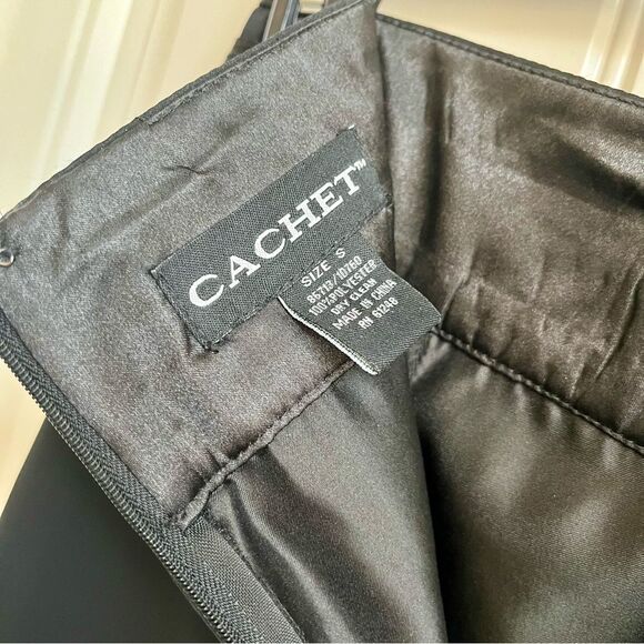 cachet wide leg evening pants palazzo solid black sheer overlay size small - Picture 7 of 9